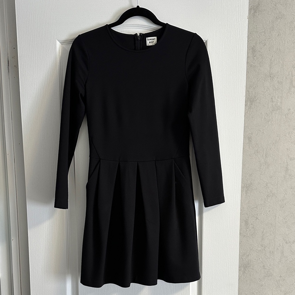 Sunday Best Black Pleated Long Sleeve Dress